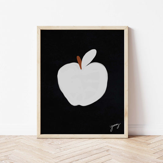 Apple Print - Black with white Framed Print