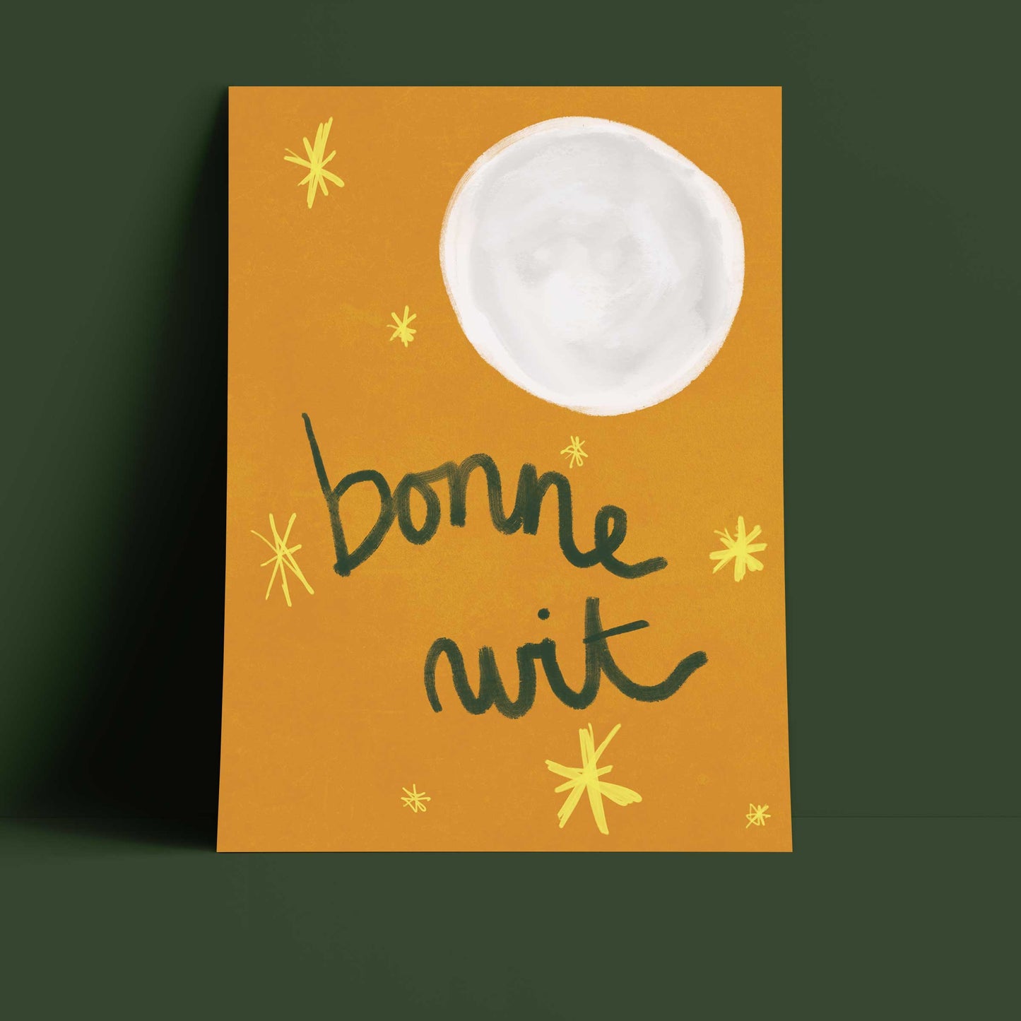 Bonne Nuit Print - Brown with Dark Green Fine Art Print