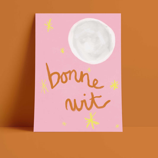 Bonne Nuit Print - Pink with Brown Fine Art Print