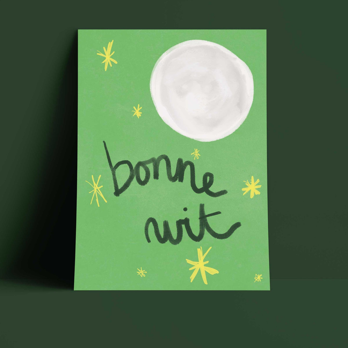 Bonne Nuit Print - Green with Dark Green Fine Art Print