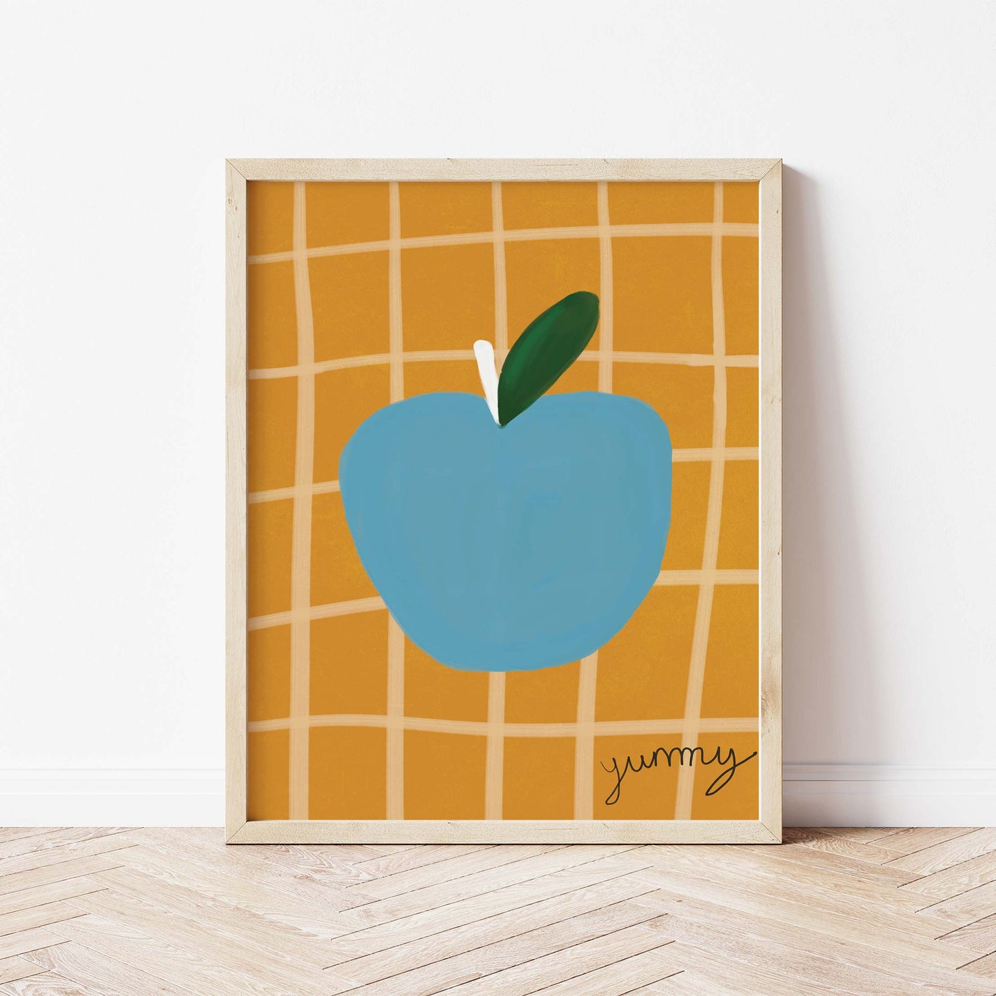 Yummy Apple Print - Brown, Blue Fine Art Print