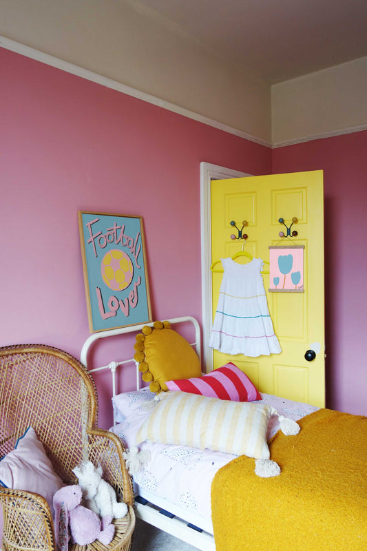 Football Lover Print - Blue, Yellow, Pink Fine Art Print