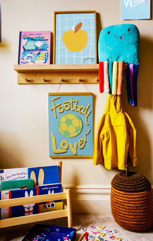 Football Lover Print - Blue, Yellow, Green Fine Art Print