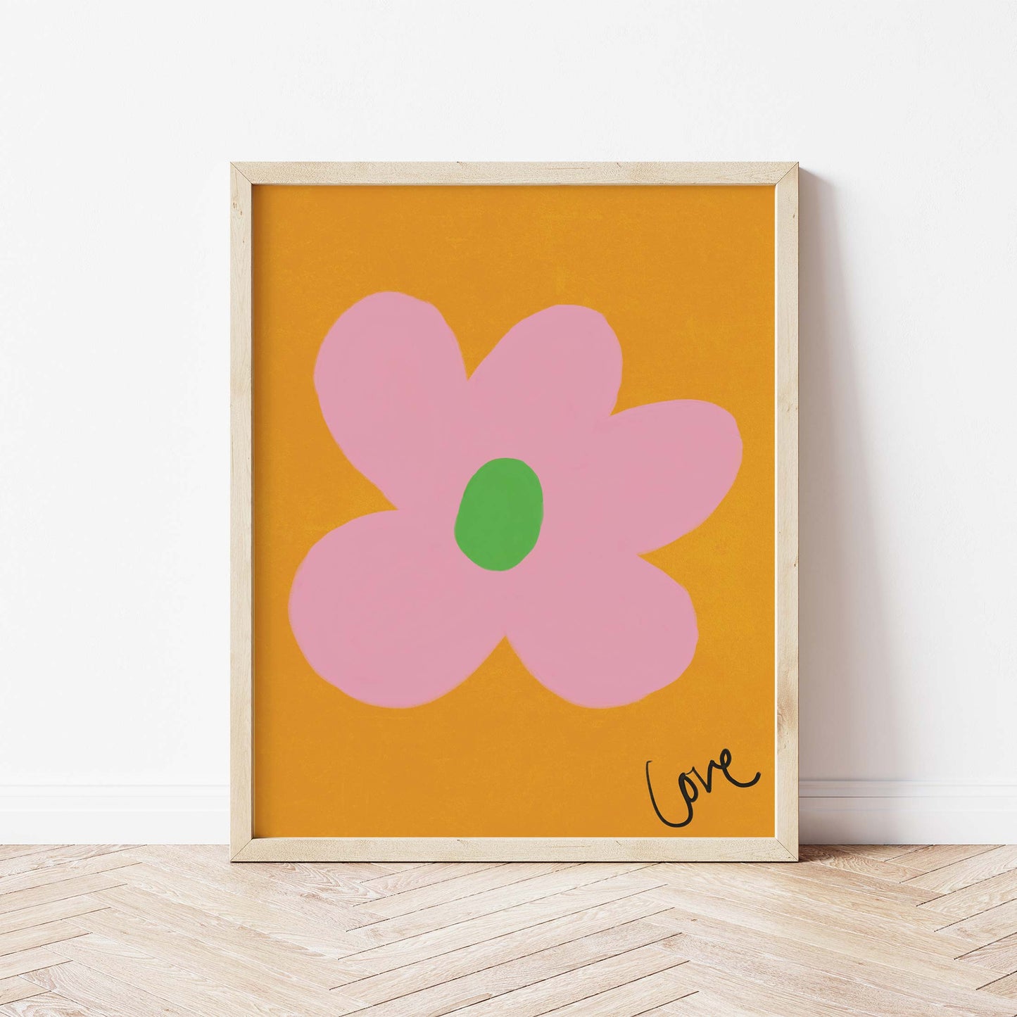 Love Flower Print - Brown, Pink, Green Framed Print