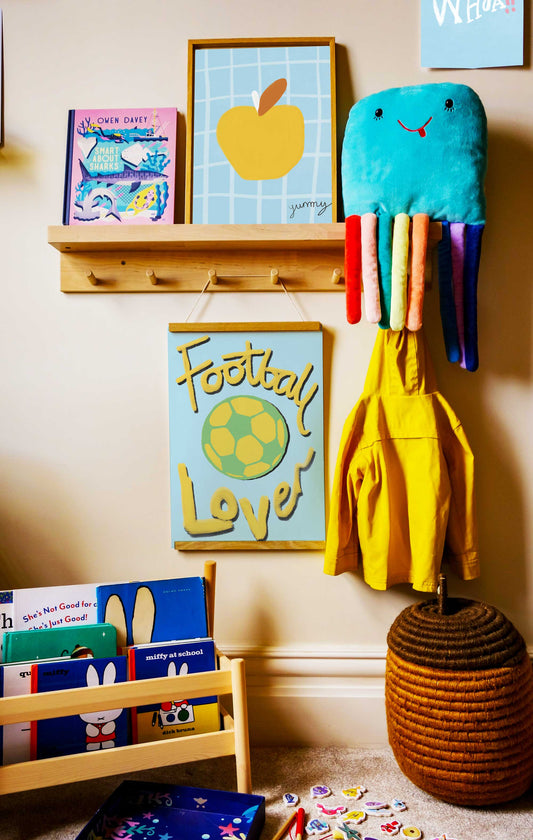 Football Lover Print - Light Blue, Yellow, Green Fine Art Print