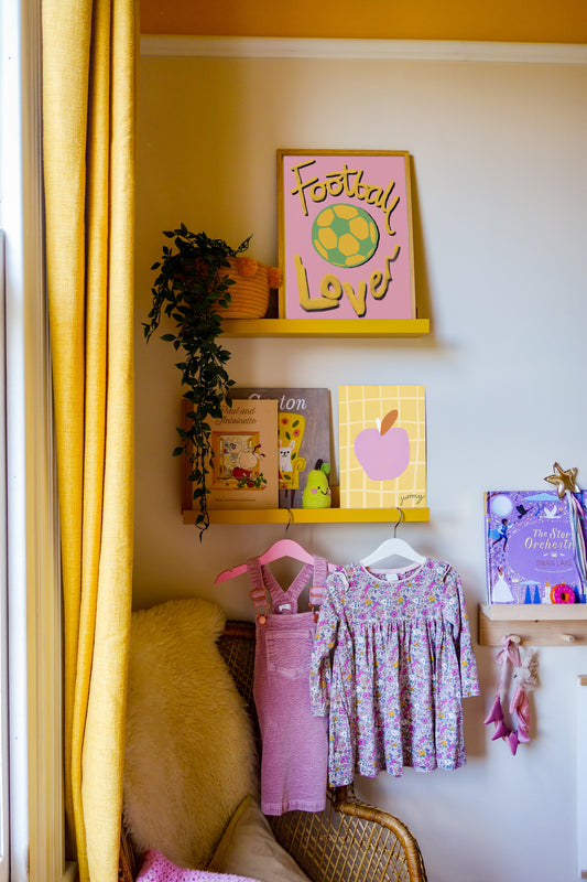 Football Lover Print - Pink, Yellow, Green Fine Art Print