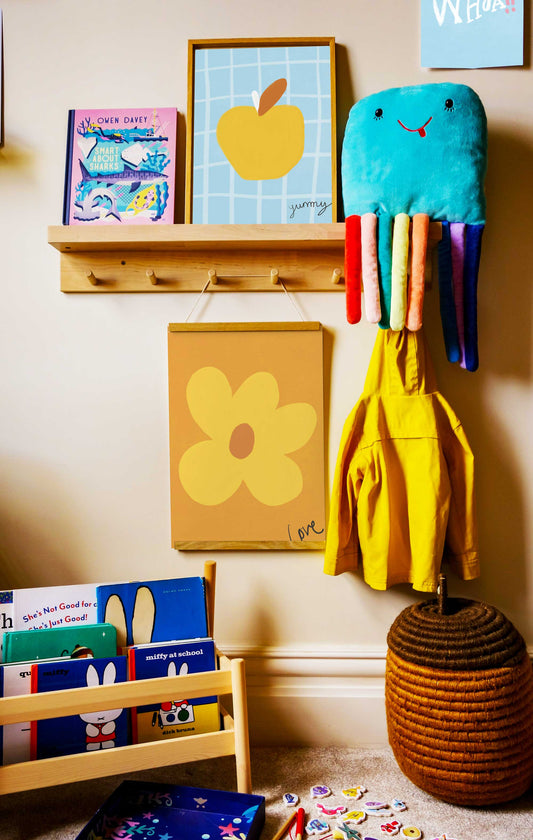 Love Flower Print - Brown, Yellow, Brown Framed Print