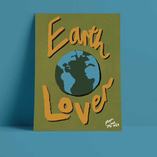 Earth Lover Print - Olive Green, Blue, Orange Fine Art Print with Hanger