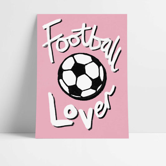 Football Lover Print - Light Pink, White, Black Fine Art Print with Hanger