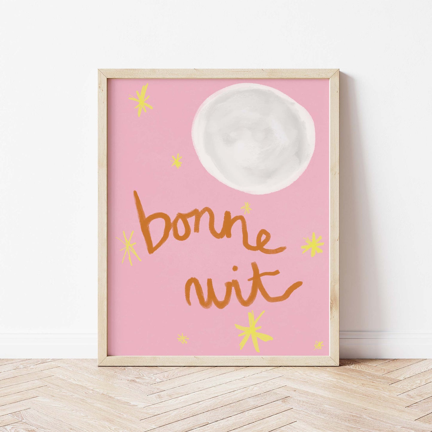Bonne Nuit Print - Pink with Brown Fine Art Print