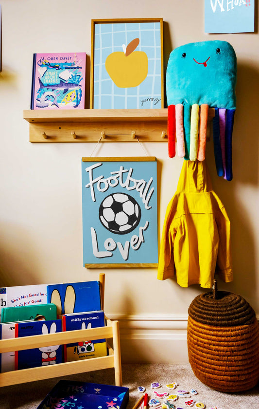 Football Lover Print - Blue, White, Black Fine Art Print with Hanger
