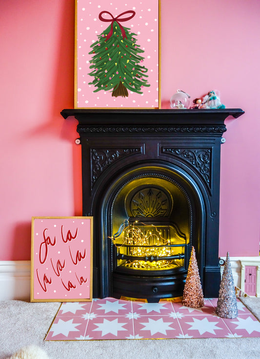 Pink Christmas Tree with Snow Fine Art Print