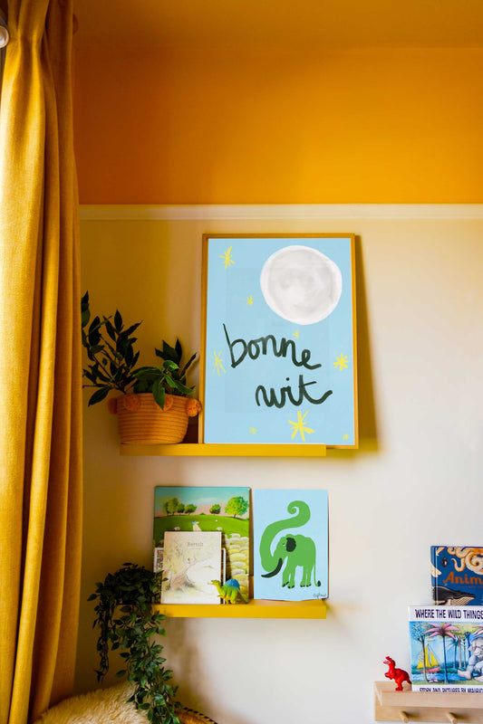 Bonne Nuit Print - Blue with Dark Green Fine Art Print