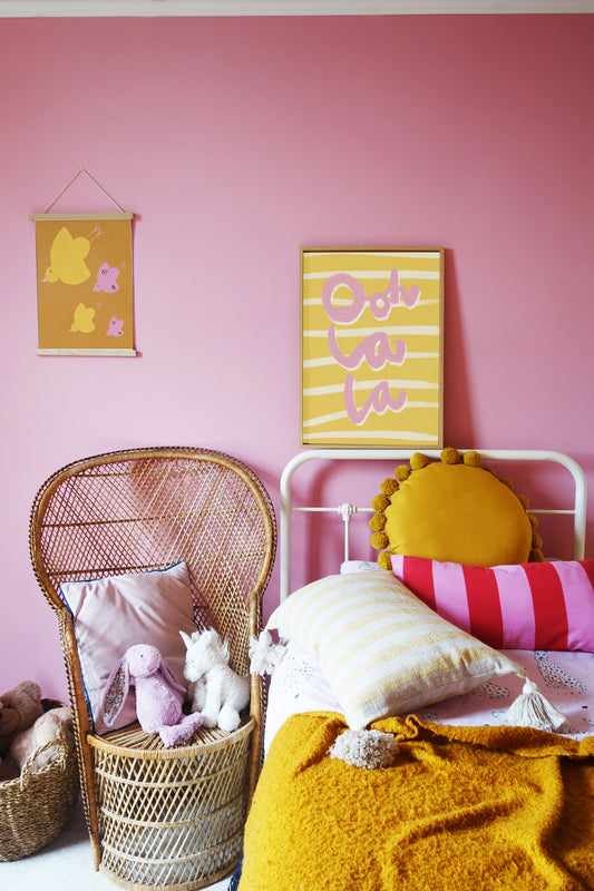 Ooh La La Art Print - Yellow, White and Pink Framed Print