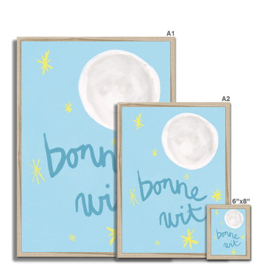 Bonne Nuit Print - Blue with Dark Blue Framed Print