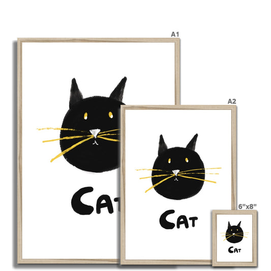 Cat Print - White with black Framed Print