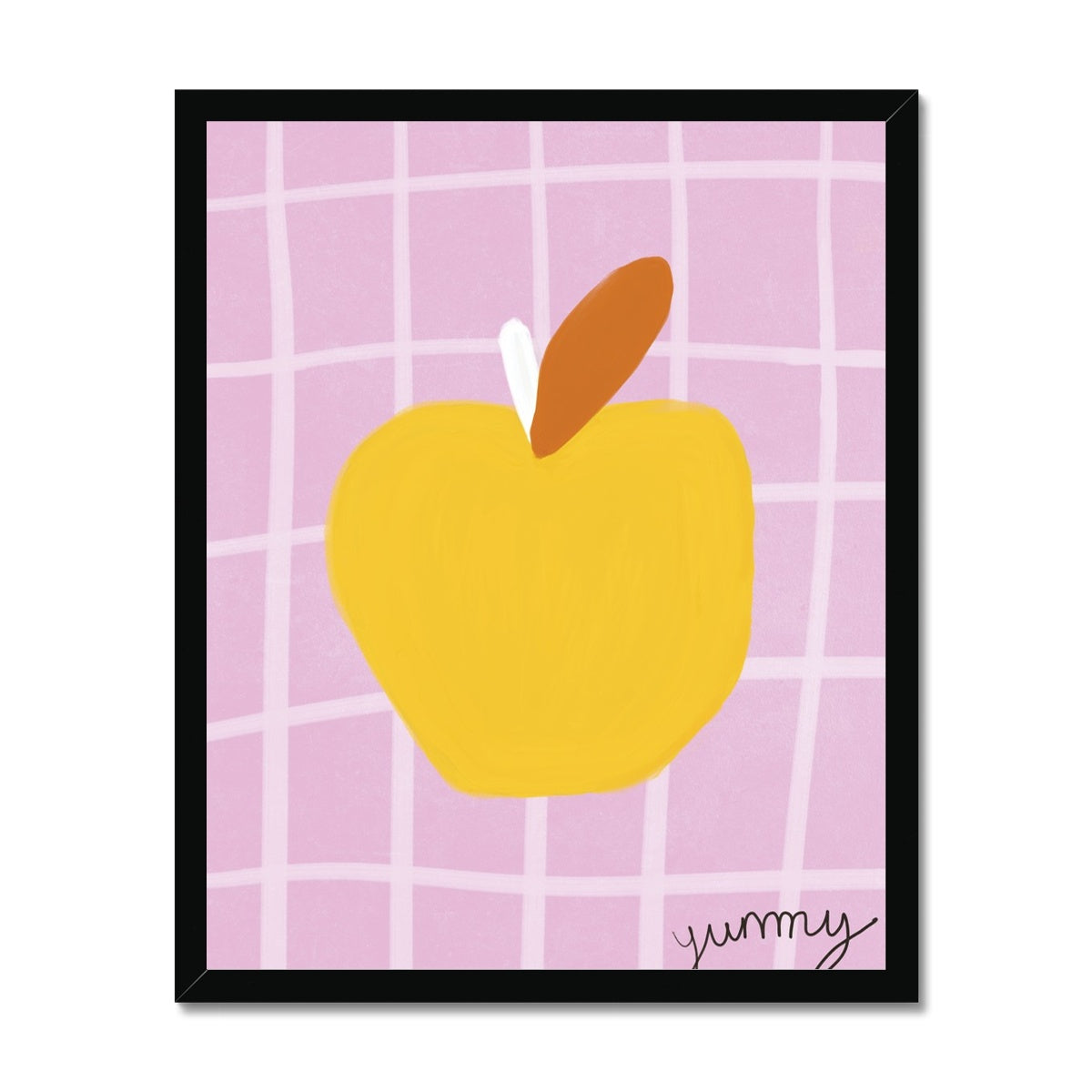 Yummy Apple Print - Dark Pink, Dark Yellow Framed Print