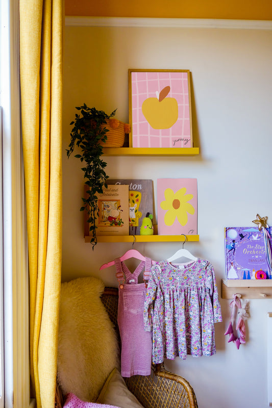 Yummy Apple Print - Pink, Yellow Framed Print