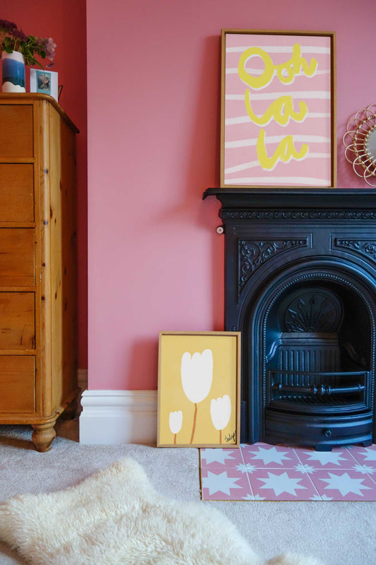 Ooh La La Art Print - Pink, White and Yellow Framed Print