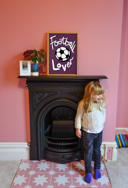 Football Lover Print - Plum, Black, White Framed Print
