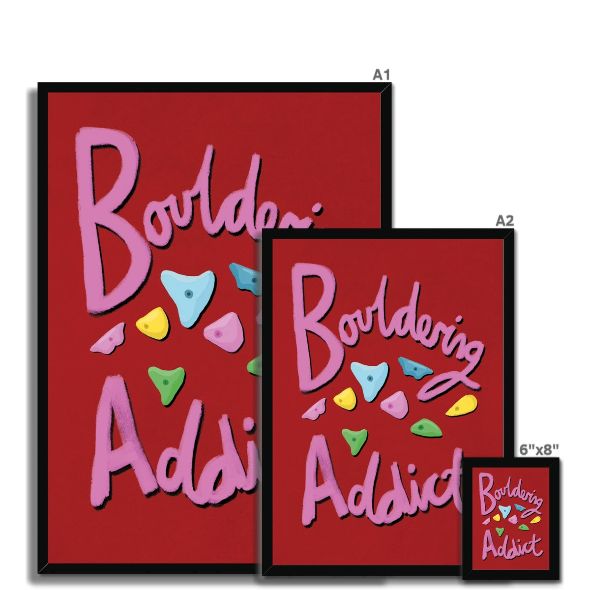 Bouldering Addict - Red and Pink Framed Print