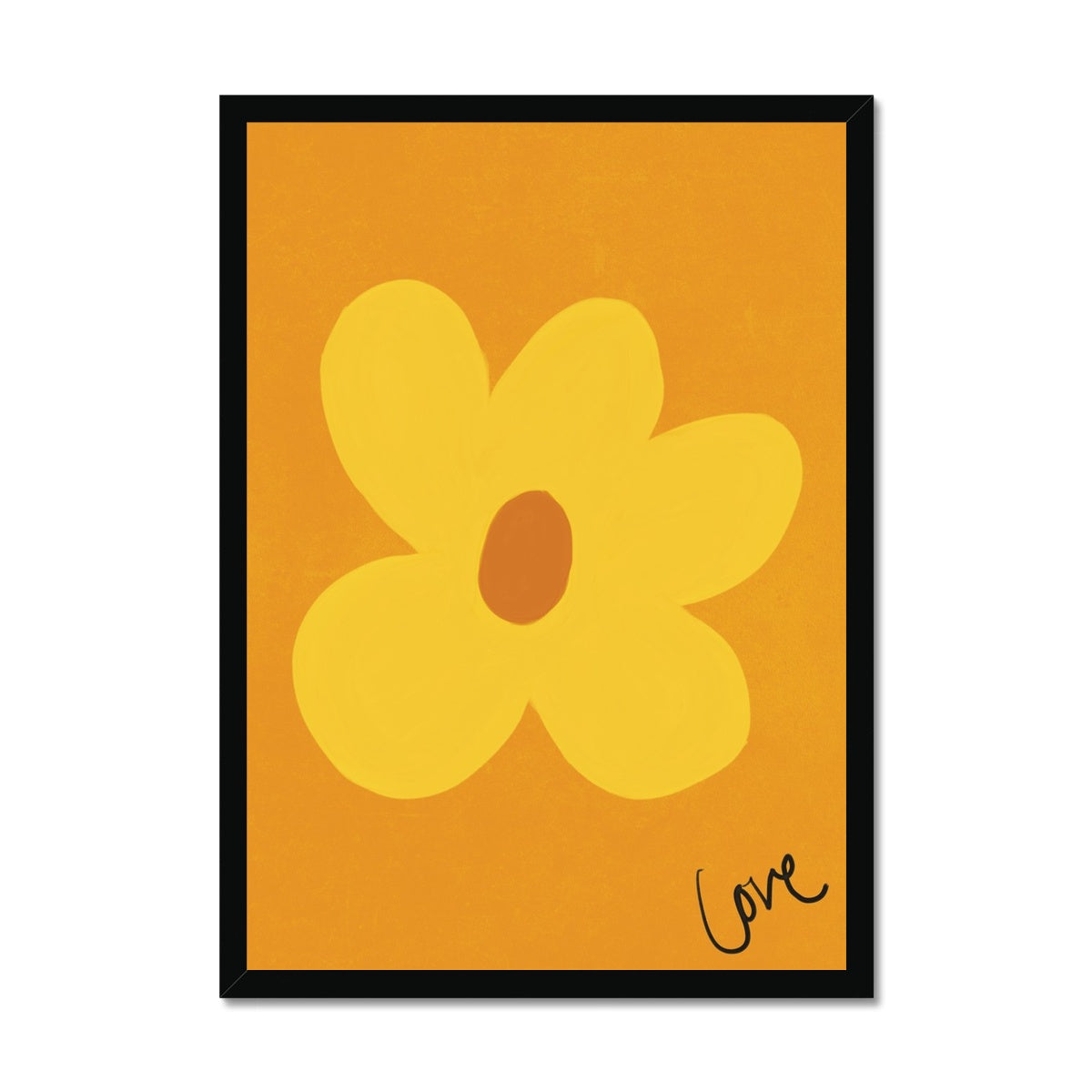 Love Flower Print - Brown, Yellow, Brown Framed Print