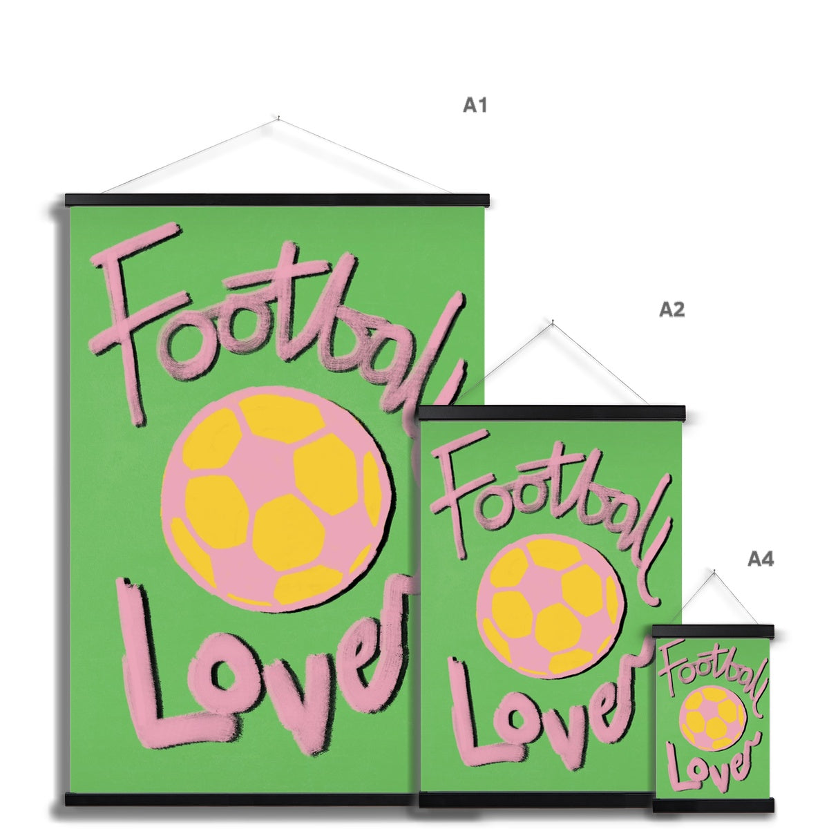 Football Lover Print - Green, Pink, Yellow Fine Art Print with Hanger