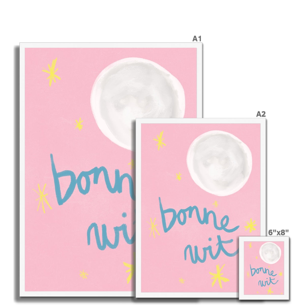 Bonne Nuit Print - Pink with blue Framed Print