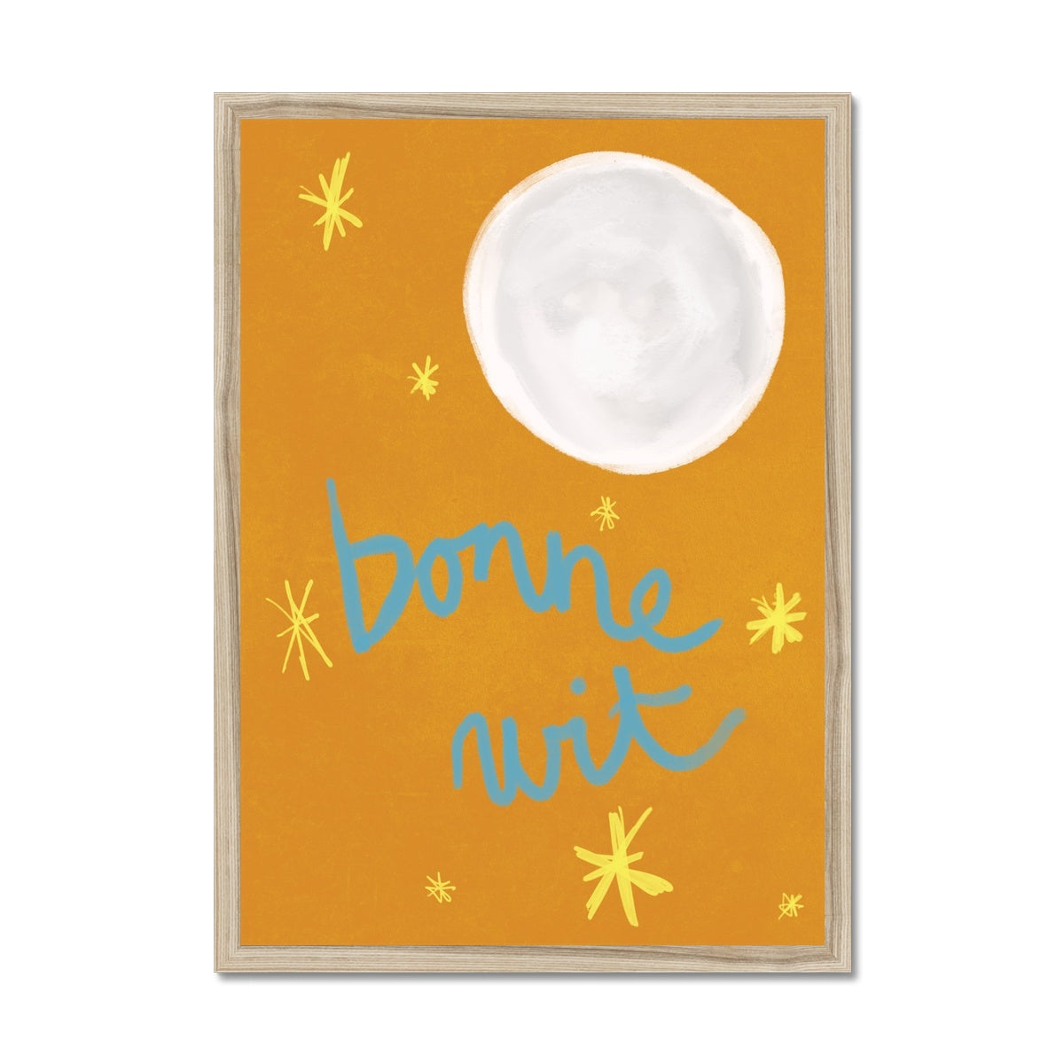 Bonne Nuit Print - Brown with Blue Framed Print