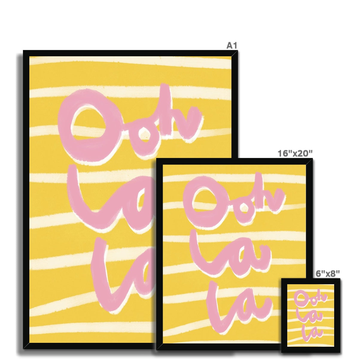 Ooh La La Art Print - Yellow, White and Pink Framed Print