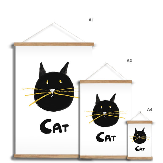 Cat Print - White with black Fine Art Print with Hanger