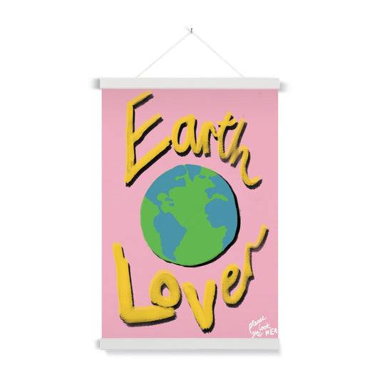 Earth Lover Print - Light Pink, Yellow Fine Art Print with Hanger