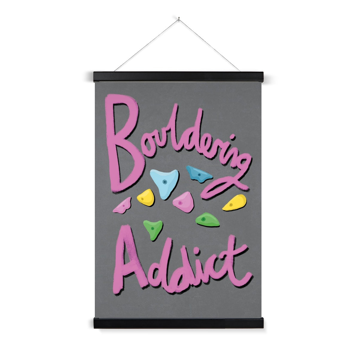 Bouldering Addict - Light Grey and Pink Fine Art Print with Hanger