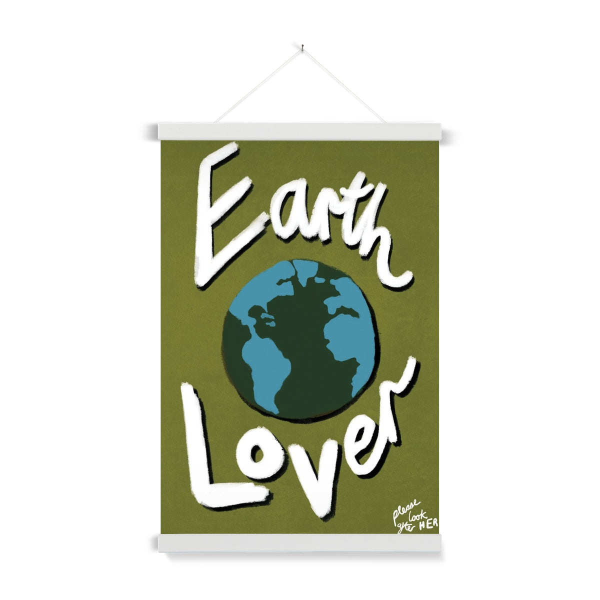 Earth Lover Print - Olive Green, Blue, White Fine Art Print with Hanger