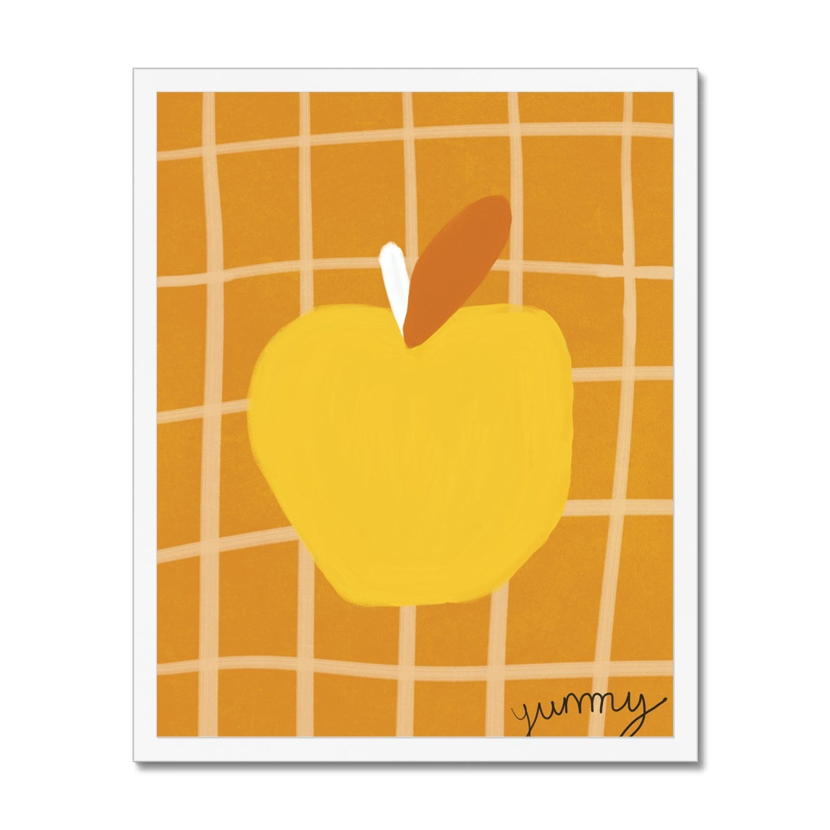 Yummy Apple Print - Brown, Yellow Framed Print