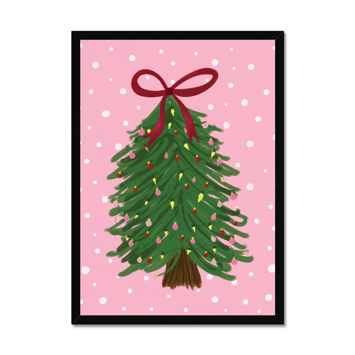 Pink Christmas Tree with Snow Framed Print