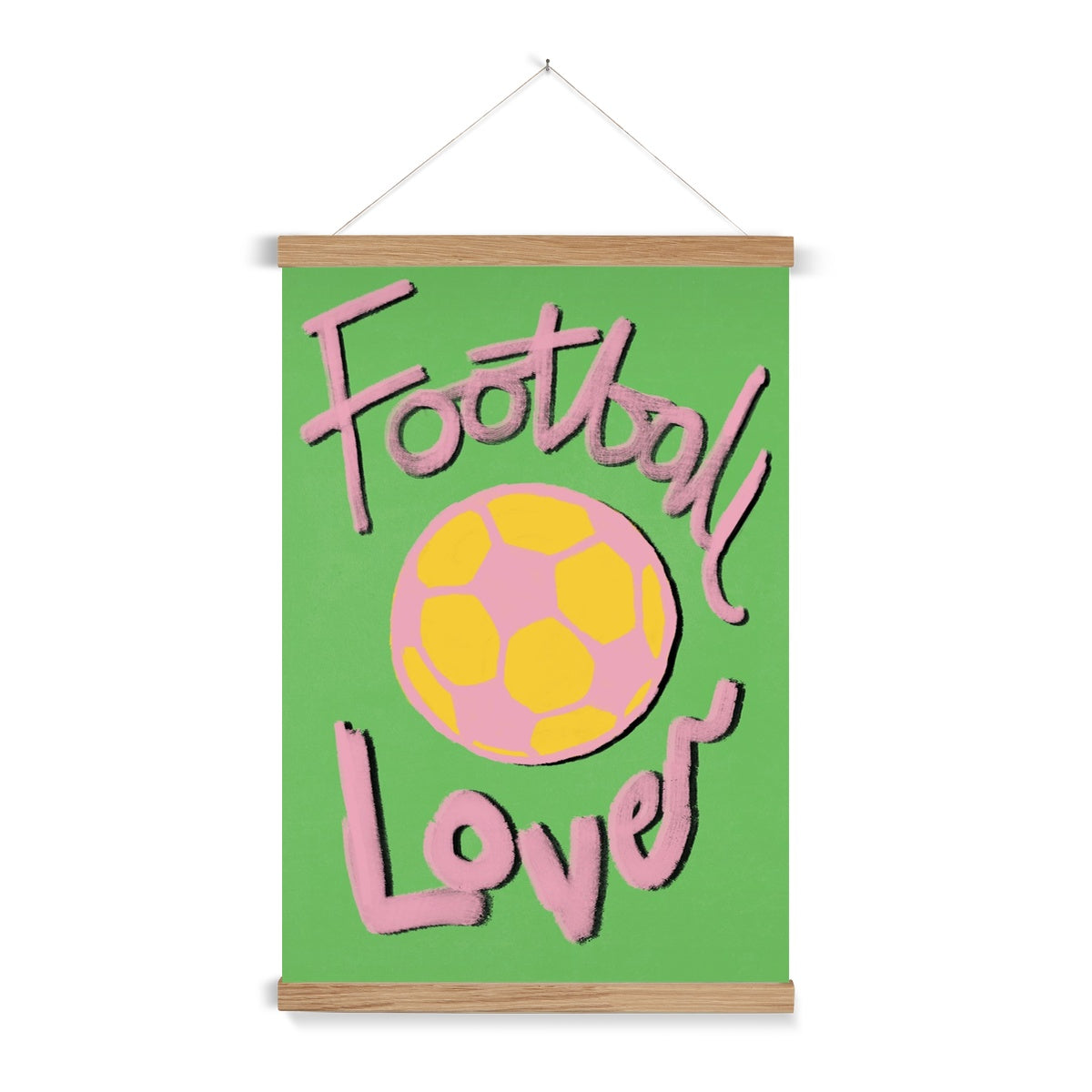 Football Lover Print - Green, Pink, Yellow Fine Art Print with Hanger