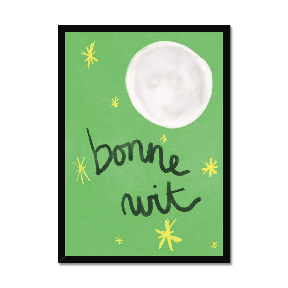 Bonne Nuit Print - Green with Dark Green Framed Print