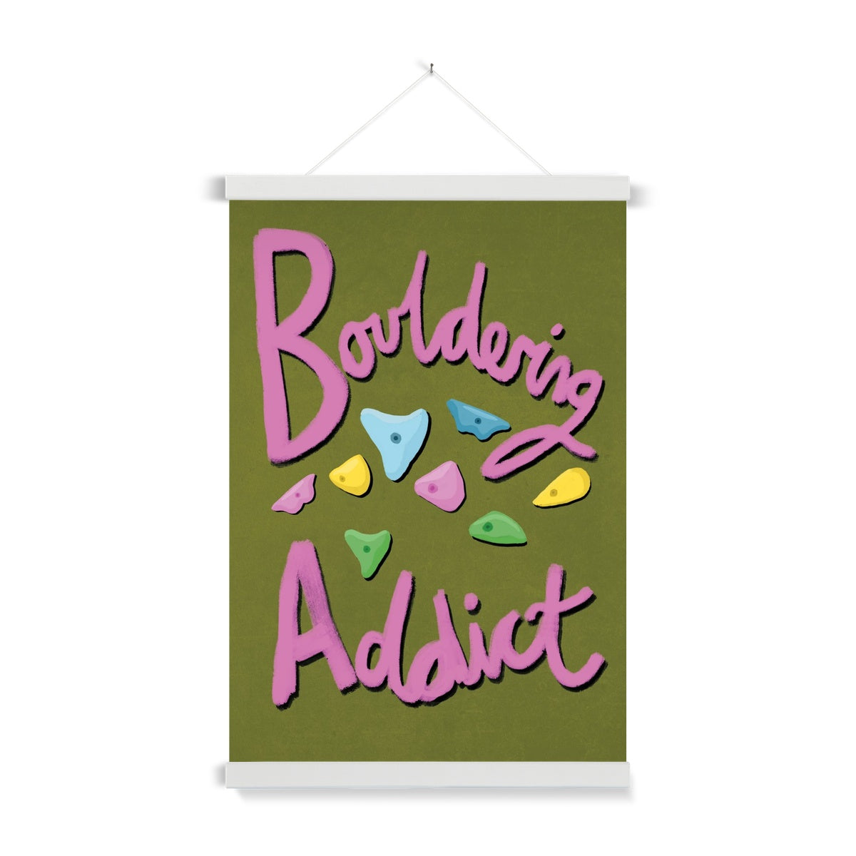 Bouldering Addict - Olive Green and Pink Fine Art Print with Hanger