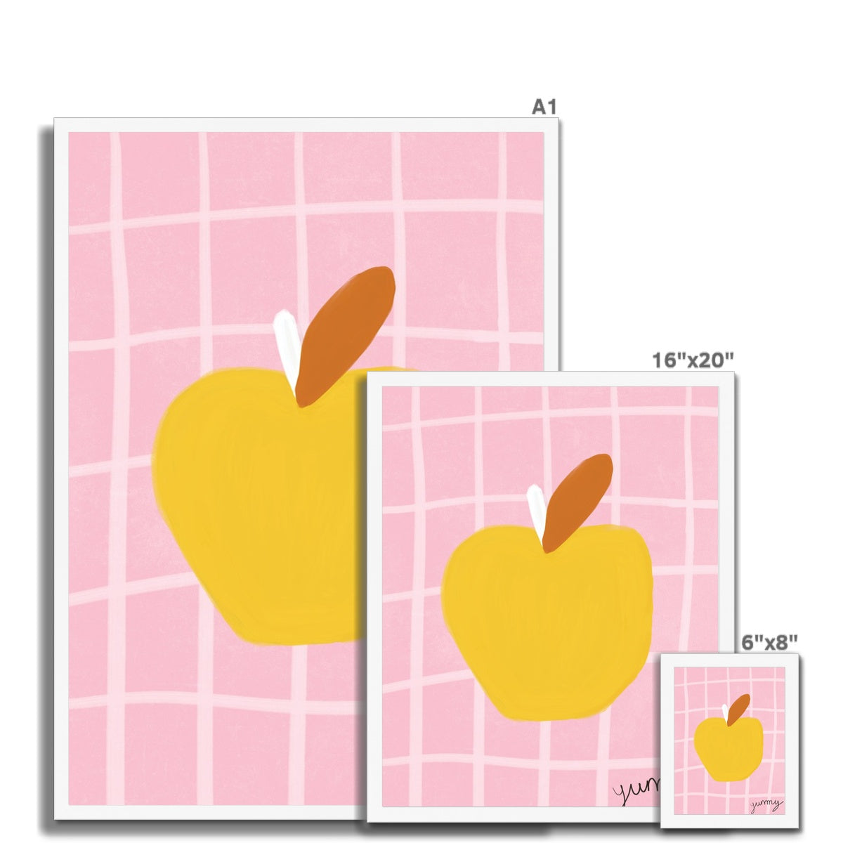 Yummy Apple Print - Pink, Yellow Framed Print