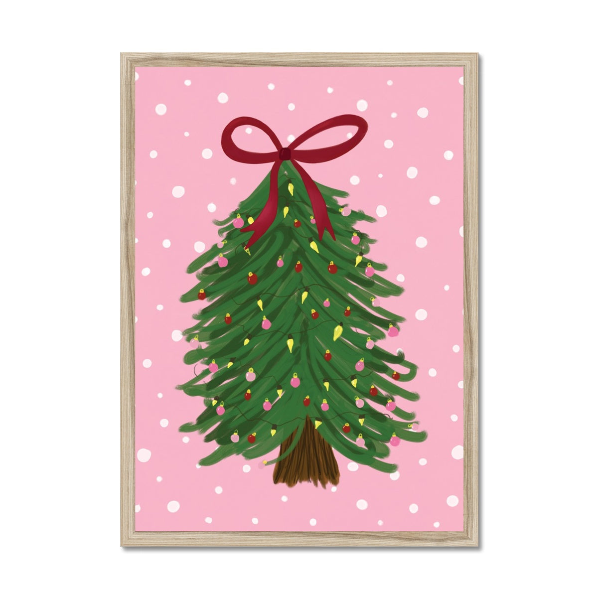 Pink Christmas Tree with Snow Framed Print