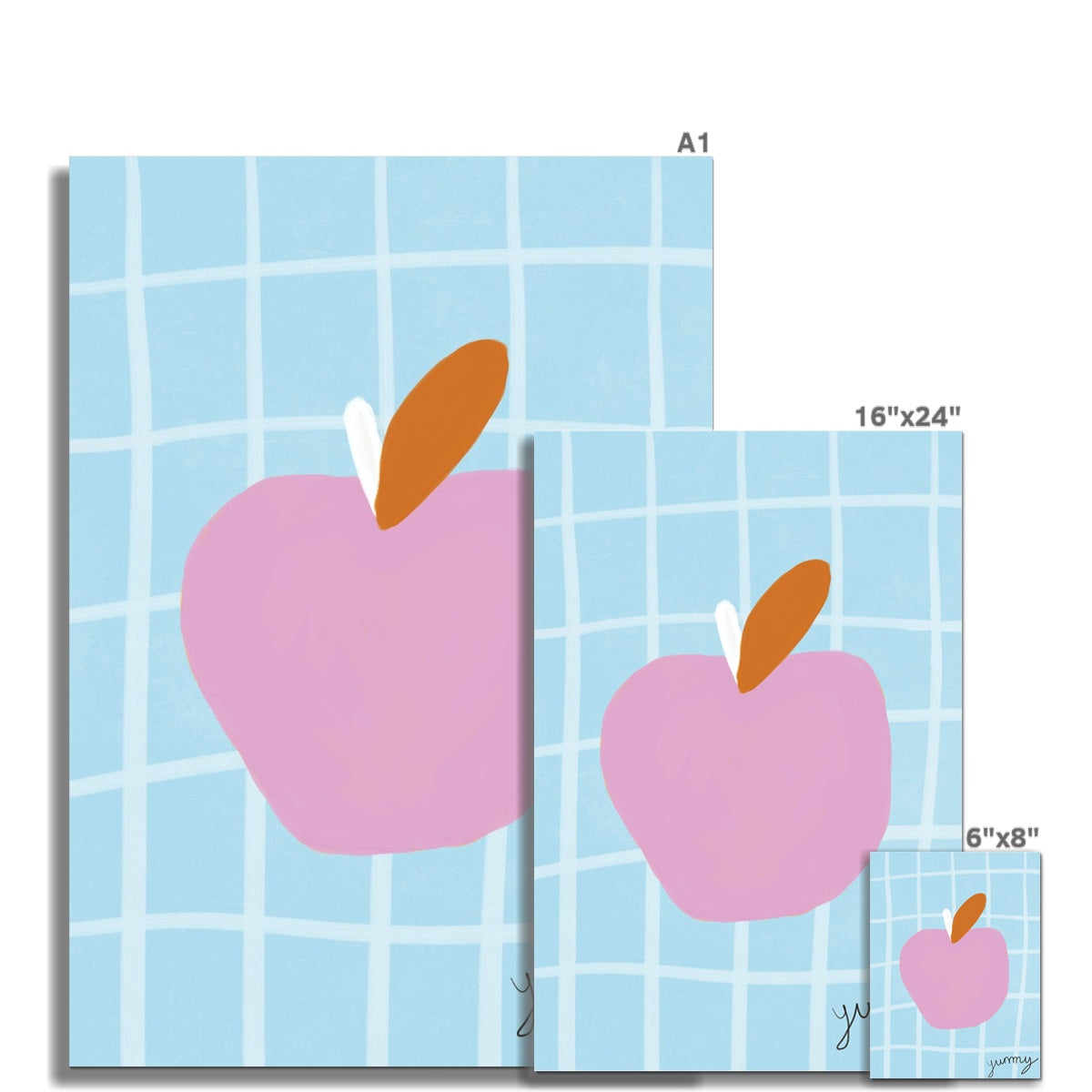Yummy Apple Print - Blue, Pink Fine Art Print
