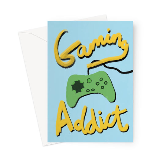 Gaming Addict Print - Light Blue, Yellow, Green Greeting Card