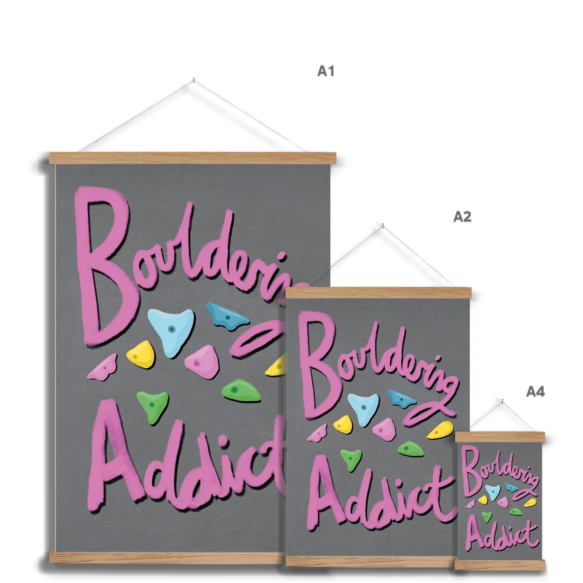 Bouldering Addict - Light Grey and Pink Fine Art Print with Hanger