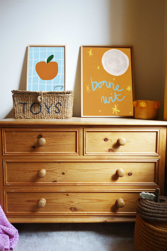 Bonne Nuit Print - Brown with Bright Blue Fine Art Print