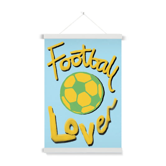Football Lover Print - Light Blue, Yellow, Green Fine Art Print with Hanger
