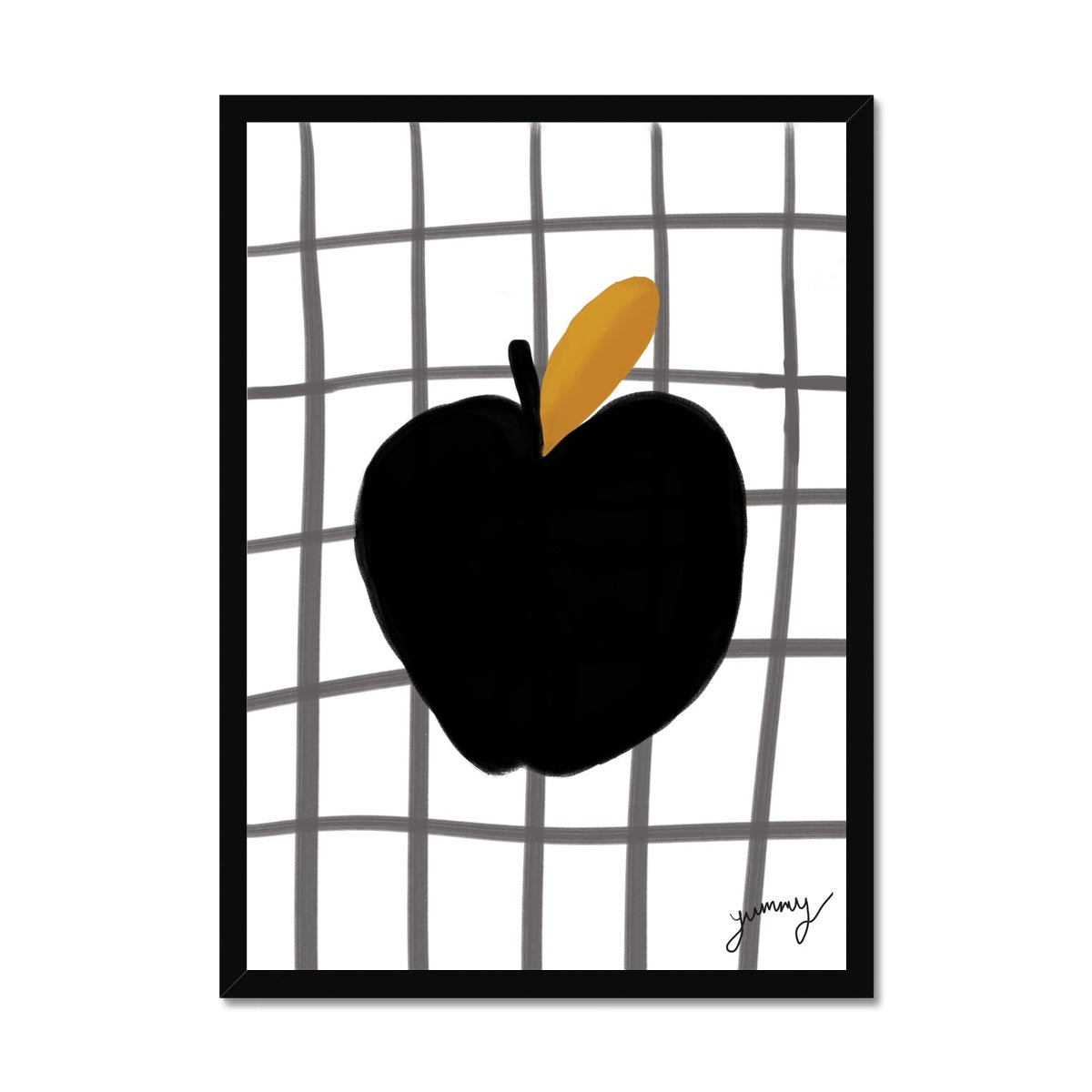 Yummy Apple Print - White with Black Framed Print