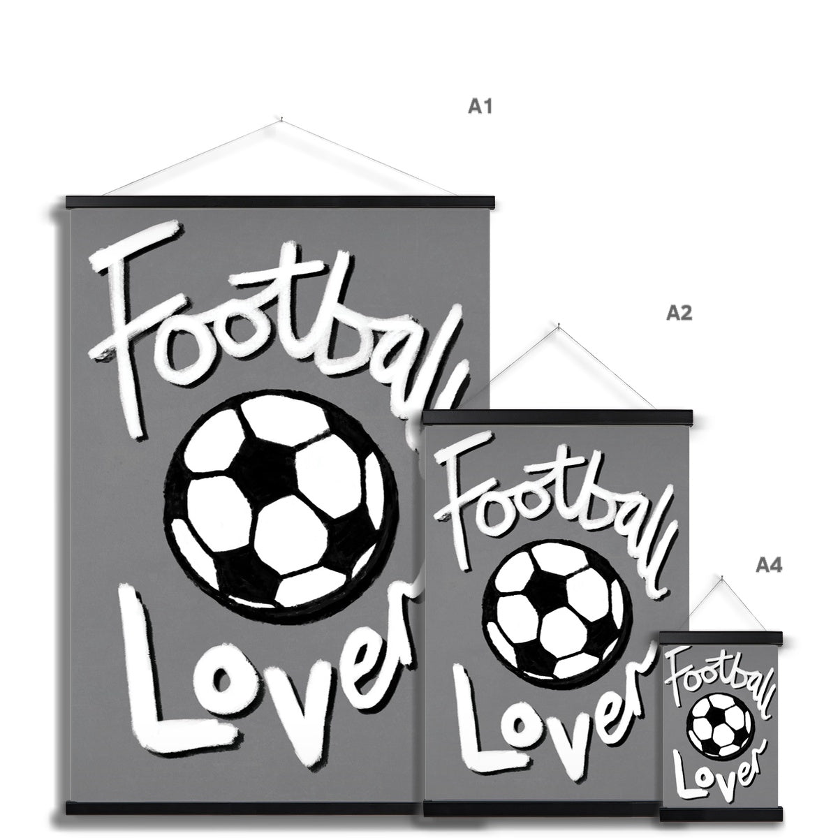 Football Lover Print - Grey, White, Black Fine Art Print with Hanger