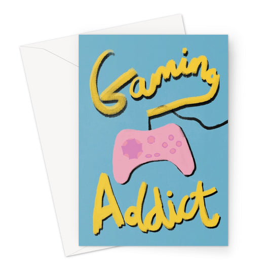 Gaming Addict Print - Blue, Yellow, Pink Greeting Card