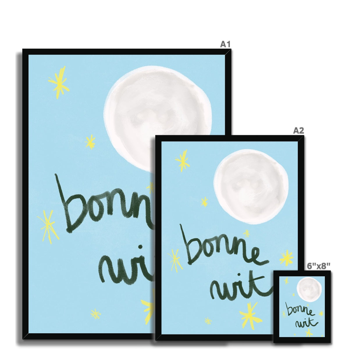 Bonne Nuit Print - Blue with Dark Green Framed Print